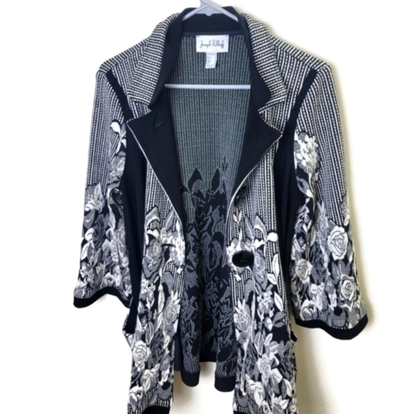 Joseph Ribkoff Black/Off-White Floral Jacquard Jacket Size 10 - Picture 4 of 10